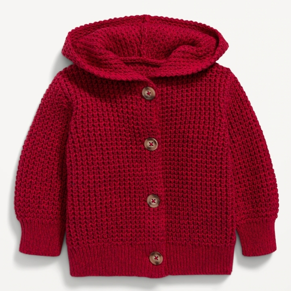 Hooded Button-Front Thermal-Knit Cardigan for Baby